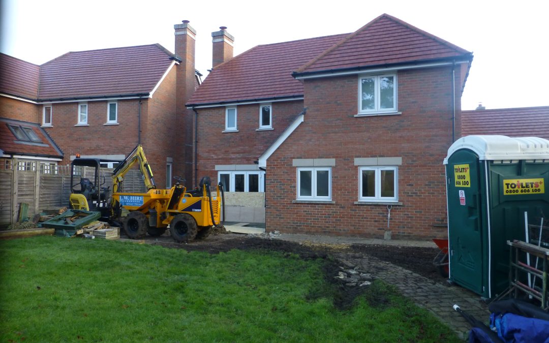 Construction begins for a rear extension to a detached house in Epsom